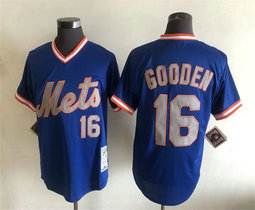 New York Mets #16 Dwight Gooden Blue Pullover Throwback Authentic Stitched MLB jersey