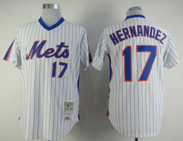 New York Mets #17 Keith Hernandez White navy stripe pullover Throwback Authentic Stitched MLB jersey