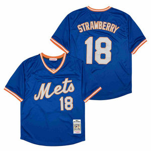 New York Mets #18 Darryl Strawberry Blue Pullover 1983 Throwback Authentic Stitched MLB jersey