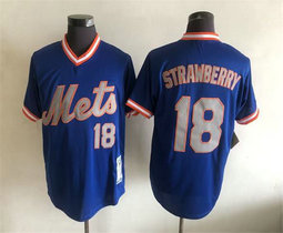 New York Mets #18 Darryl Strawberry Blue Pullover Throwback Authentic Stitched MLB jersey
