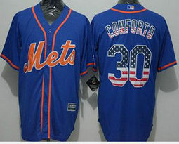 New York Mets #30 Michael Conforto Blue USA Flag Authentic Stitched MLB Jersey