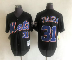 New York Mets #31 Mike Piazza Black Throwback Authentic Stitched MLB Jersey