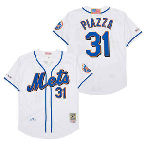 New York Mets #31 Mike Piazza White 2001 Throwback Authentic Stitched MLB Jersey