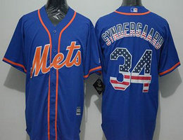 New York Mets #34 Noah Syndergaard Blue USA Flag Authentic Stitched MLB Jersey