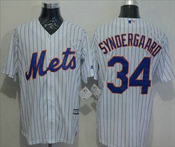 New York Mets #34 Noah Syndergaard White(Blue Strip) Game Authentic Stitched MLB Jersey