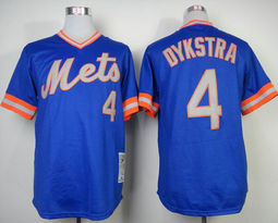 New York Mets #4 Lenny Dykstra Blue Pullover Throwback Authentic Stitched MLB jersey
