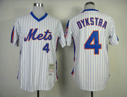 New York Mets #4 Lenny Dykstra White navy stripe pullover Throwback Authentic Stitched MLB jersey