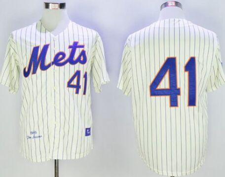 New York Mets #41 Tom Seaver Cream (Blue Strip) Mitchell And Ness 1969 Throwback Stitched MLB Jersey