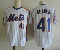 New York Mets #41 Tom Seaver White Pullover Throwback Authentic Stitched MLB Jersey