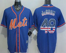 New York Mets #48 Jacob DeGrom Blue USA Flag Game Authentic Stitched MLB Jersey