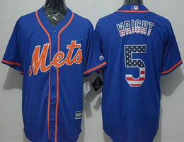 New York Mets #5 David Wright Blue USA Flag Authentic Stitched MLB Jersey