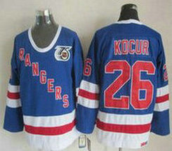 New York Rangers #26 Joey Kocur Light Blue 75th CCM Throwback Authentic Stitched NHL Jersey