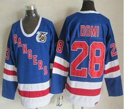 New York Rangers #28 Tie Domi Light Blue 75th CCM Throwback Authentic Stitched NHL Jersey