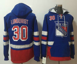New York Rangers #30 Henrik Lundqvist Blue Authentic Stitched NHL Hoodies