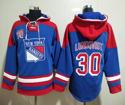 New York Rangers #30 Henrik Lundqvist Blue NHL Stitched Pullover Hoodie