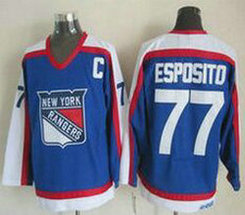 New York Rangers #77 Phil Esposito 1977 CCM Throwback Blue Authentic Stitched NHL Jersey