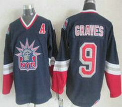 New York Rangers #9 Adam Graves Navy Blue CCM Throwback Authentic Stitched NHL Jersey