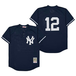 New York Yankees #12 Wade Boggs Blue BP Throwback Authentic Stitched MLB Jersey