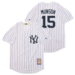 New York Yankees #15 Thurman Munson White With name Throwback Stitched MLB Jersey