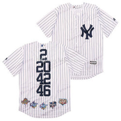 New York Yankees #2 #20 #42 #46 White With 5 patch Throwback Stitched MLB Jersey