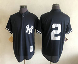 New York Yankees #2 Derek Jeter Navy no name Throwback Authentic Stitched MLB jersey