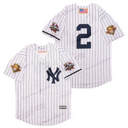 New York Yankees #2 Derek Jeter White Memorial Throwback Authentic Stitched MLB Jersey