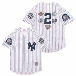 New York Yankees #2 Derek Jeter White With 5 Patch Throwback Authentic Stitched MLB Jersey