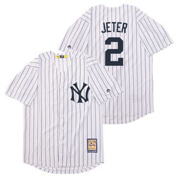 New York Yankees #2 Derek Jeter White with name Throwback Authentic Stitched MLB Jersey