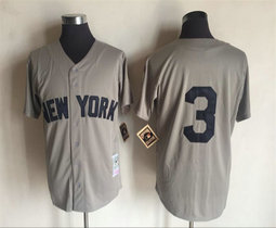 New York Yankees #3 Babe Ruth Gray no name Throwback Authentic Stitched MLB jersey