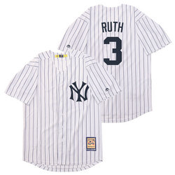 New York Yankees #3 Babe Ruth White with name Throwback Authentic Stitched MLB Jersey