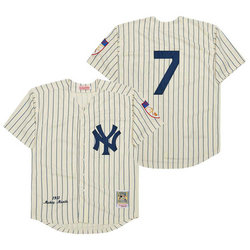 New York Yankees #7 Mickey Mantle Cream 1951 Throwback Authentic Stitched MLB Jersey