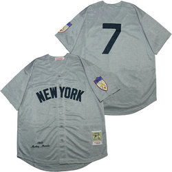 New York Yankees #7 Mickey Mantle Grey 1951 Throwback Authentic Stitched MLB Jersey