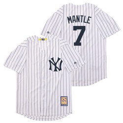 New York Yankees #7 Mickey Mantle White with name Throwback Authentic Stitched MLB Jersey