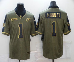 Nike Arizona Cardinals #1 Kyler Murray 2021 Gold Number Salute to Service Authentic Stitched NFL Jersey