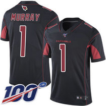 Nike Arizona Cardinals #1 Kyler Murray With 100th Season Patch Black Rush Authentic Stitched NFL Jersey