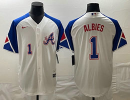 Nike Atlanta Braves #1 Ozzie Albies 2023 City Game 1 on front Authentic Stitched MLB Jersey