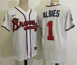 Nike Atlanta Braves #1 Ozzie Albies White Gold Red number Champions Game Authentic Stitched MLB Jersey