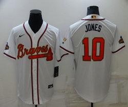 Nike Atlanta Braves #10 Chipper Jones White Gold Red number Champions Game Authentic Stitched MLB Jersey
