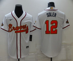 Nike Atlanta Braves #12 Jorge Soler White Gold Red number Champions Game Authentic Stitched MLB Jersey