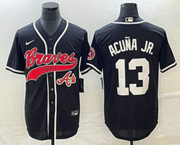 Nike Atlanta Braves #13 Ronald Acuna Jr Black team patch front Joint Authentic Stitched baseball jersey