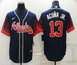 Nike Atlanta Braves #13 Ronald Acuna Jr Blue Sleeves Discoloration Game Authentic Stitched MLB Jersey