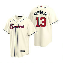 Nike Atlanta Braves #13 Ronald Acuna Jr Cream Game Authentic Stitched MLB Jersey