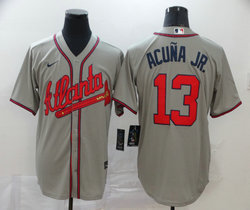 Nike Atlanta Braves #13 Ronald Acuna Jr Grey Game Authentic Stitched MLB Jersey