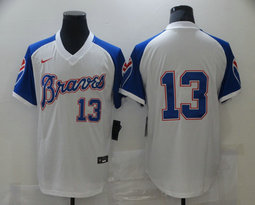 Nike Atlanta Braves #13 Ronald Acuna Jr White Throwback Home Cooperstown Authentic Stitched MLB Jersey