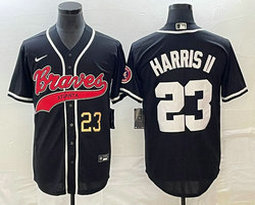 Nike Atlanta Braves #23 Michael Harris II Black Gold #23 front Joint Authentic Stitched baseball jersey