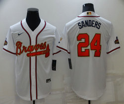 Nike Atlanta Braves #24 Deion Sanders White Gold Red number Champions Game Authentic Stitched MLB Jersey