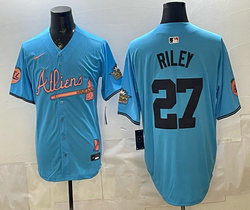 Nike Atlanta Braves #27 Austin Riley Blue 2024 Atliens and Peach With Outkast Patch Baseball Jersey
