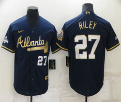 Nike Atlanta Braves #27 Austin Riley Blue Gold number Champions 50 patch Game Authentic Stitched MLB Jersey