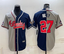 Nike Atlanta Braves #27 Austin Riley Gray Blue Split Champions Game Authentic Stitched MLB Jersey
