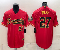 Nike Atlanta Braves #27 Austin Riley Red Gold number Champions Game Authentic Stitched MLB Jersey